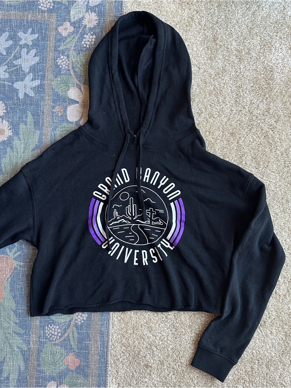 Black Grand Canyon University Cropped Hoodie with Purple Logo